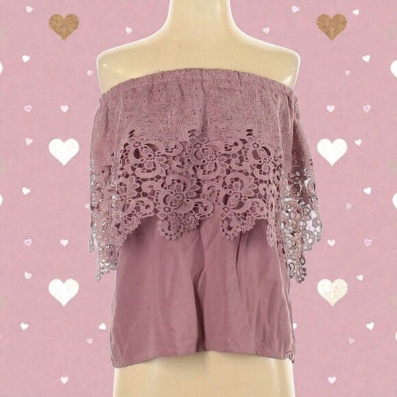 Charlotte Russe Tops - Charlotte Russe Mauve Lace Ruffle Strapless Boho Top | Size XS